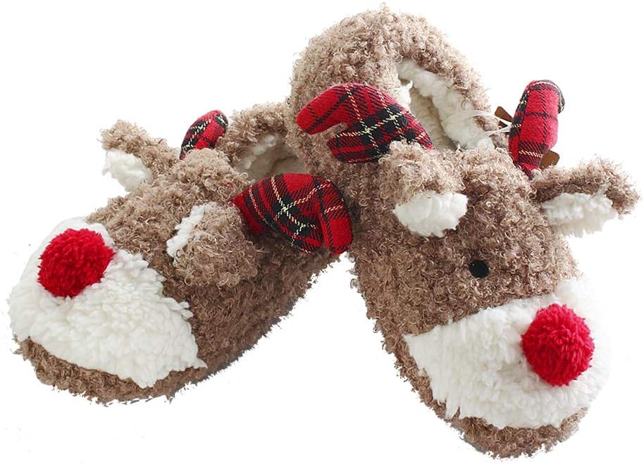 Christmas Slippers for Women Fuzzy Reindeer House Shoes with Memory Foam
