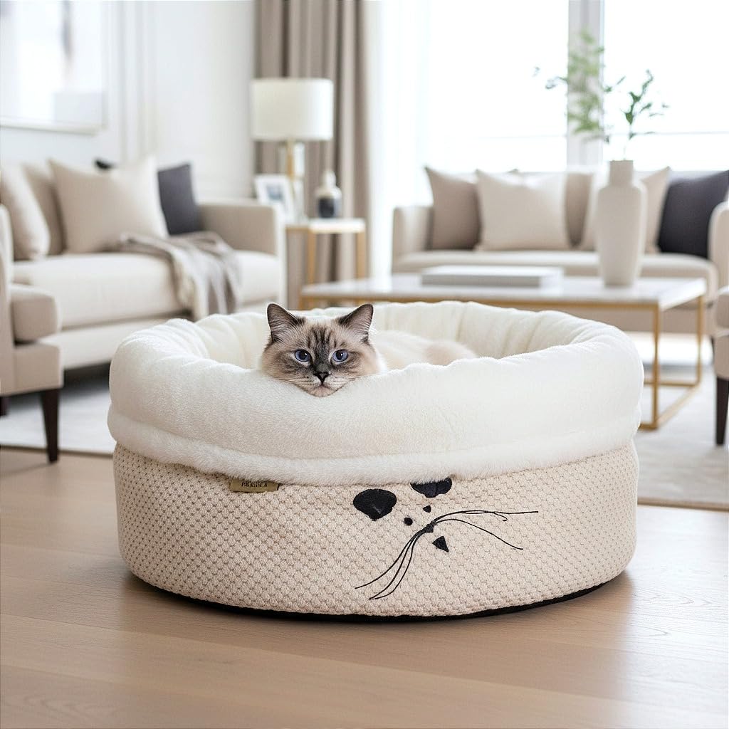 PRASKA Puffy Set – Cama y manta para gatos | Cama premium con cojín y manta | Cama suave para gatos y perros pequeños | Lavable | 50 cm | Azul