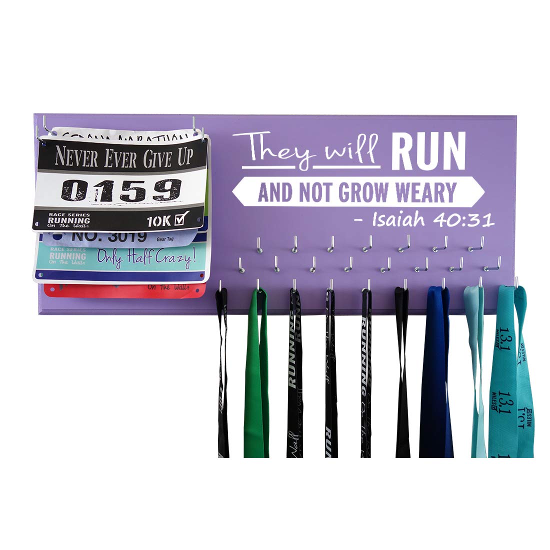 RunningontheWall Medal Hanger Display and Race Bibs They Will Run and NOT Grow Weary Bib and Medal Holder Combo Design