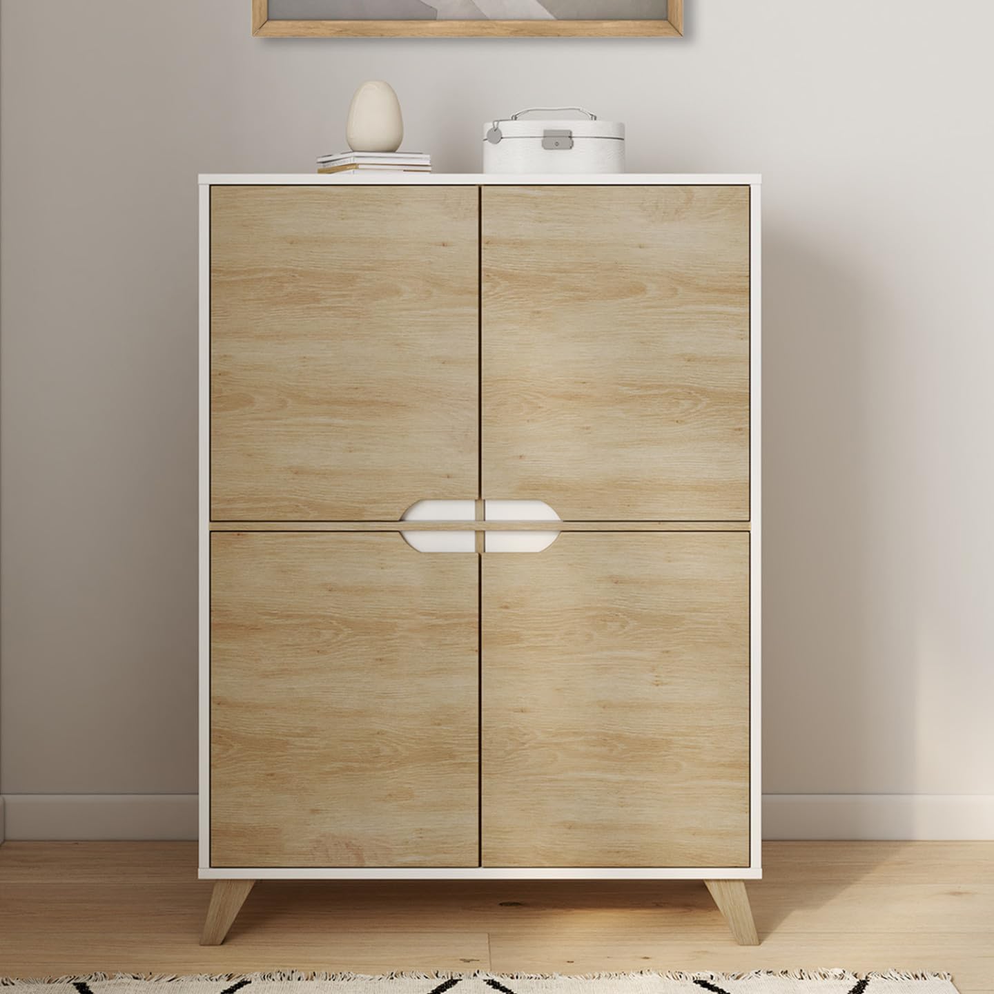 IDMarket - 4-türiges Aufbewahrungsmöbel Helsinki skandinavisch weiß und Holz