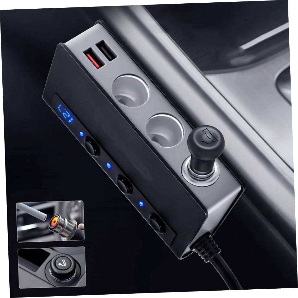 Cargador de Coche USB 180w 4 Puertos y 3 Adaptadores para Mechero, 12v-24v, Indicador LED para Móvil y Automóvil