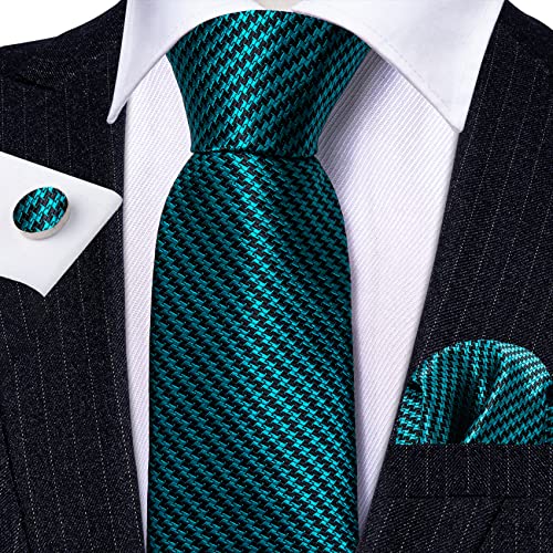 Image of Barry.Wang Classic Mens Ties Silk Necktie Pocket Square Cufflinks Set Woven Designer Wedding Business