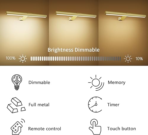 Miniatura 5 de Paquete de 2 luces para cuadros de 16 pulgadas con control remoto, luz para pinturas regulable, LED de metal completo, luz para cuadros para