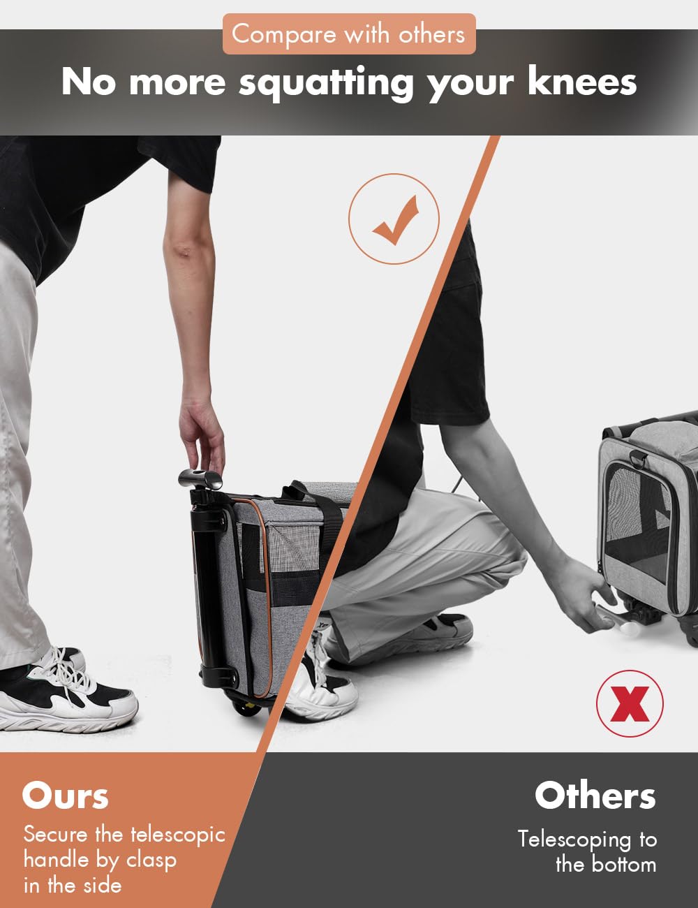 Transportín para Mascotas con Ruedas y Asa Telescópica – Bolso de Transporte para Gatos y Perros Pequeños, Aprobado para Viajes en Avión, Gris