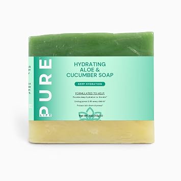 PURE LIFE Aloe & Cucumber Soap Bar 4oz 113g Hydrating Aloe Vera & Cucumber Natural Soap for Face & Body Gentle Aloe Bar Soap for All Skin Types