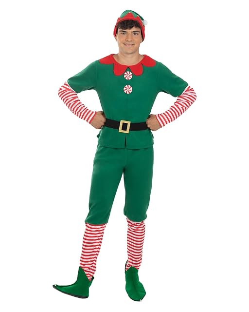 Funidelia Disfraz de elfo para hombre, Incluye camiseta, pantalón, cinturón y gorrito, Navidad
