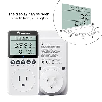 KETOTEK Watt Meter Plug-in Socket Power Meter, Kilowatt Wattage Voltage Tester, Home Electricity Usage Monitor with Overload Protection, LCD Display Energy Voltage Amps Power Consumption Monitor