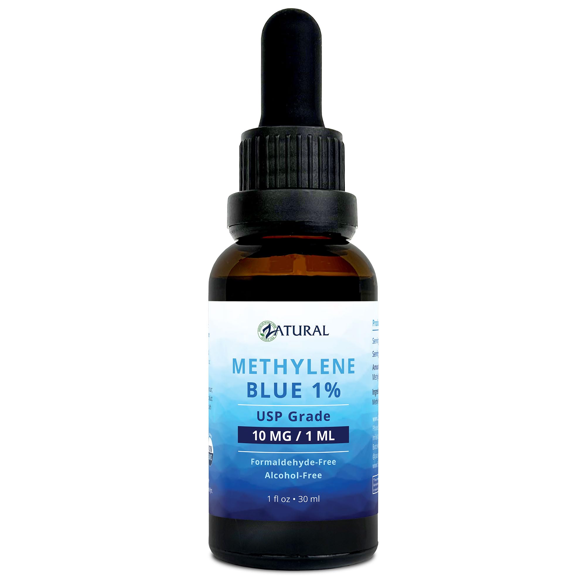 Zatural Methylene Blue 1% USP Grade, Third-Party Tested Made in USA, Formaldehyde & Alcohol-Free, 10mg/1ml (30ml Bottle)