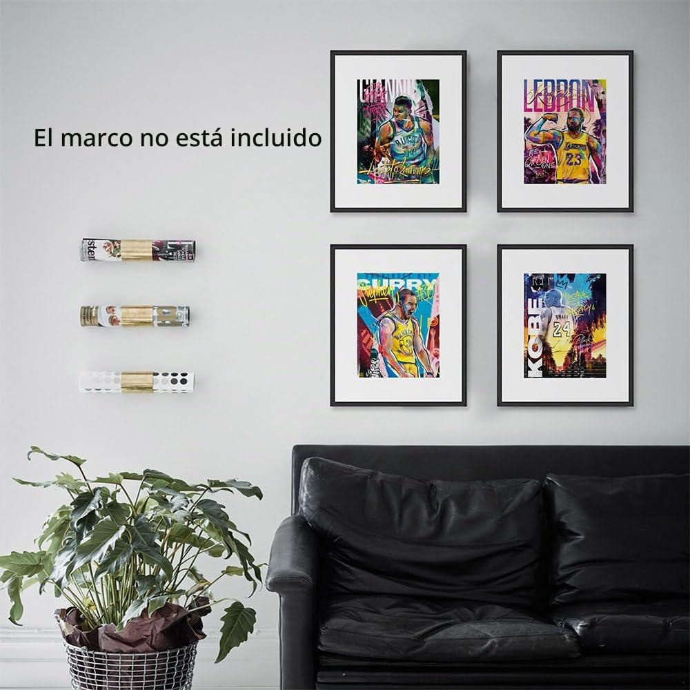 Famosos pósteres de estrellas de baloncesto para pared, 20.3 x 25.4 cm, impresiones en lienzo sin marco, juego de 4, pósteres de baloncesto para decoración de dormitorio de niños