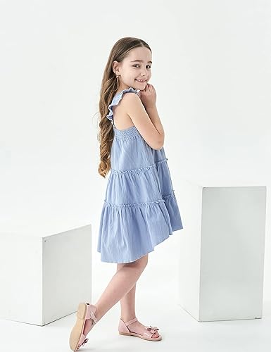 Miniatura 4 de Hipea Vestidos para niñas pequeñas, sin mangas, sin espalda, con bloques de color, vestidos casuales de playa para niños