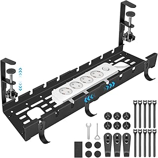 Kabelkanal Schreibtisch Schwarz Ohne Bohren, Einziehbar 28,5-55CM Kabelmanagement Schreibtisch, Verstellbarer Metall Kabelhalter Kabelwanne Kabel Organizer Tisch, Kabelkorb Klemmbar für Büro