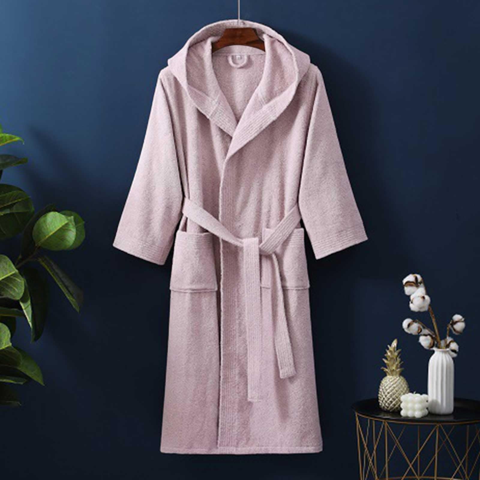 Generisch Albornoz suave y kimono largo de forro polar con capucha, material absorbente, pijama, ropa de salón para spa y comodidad en el hogar