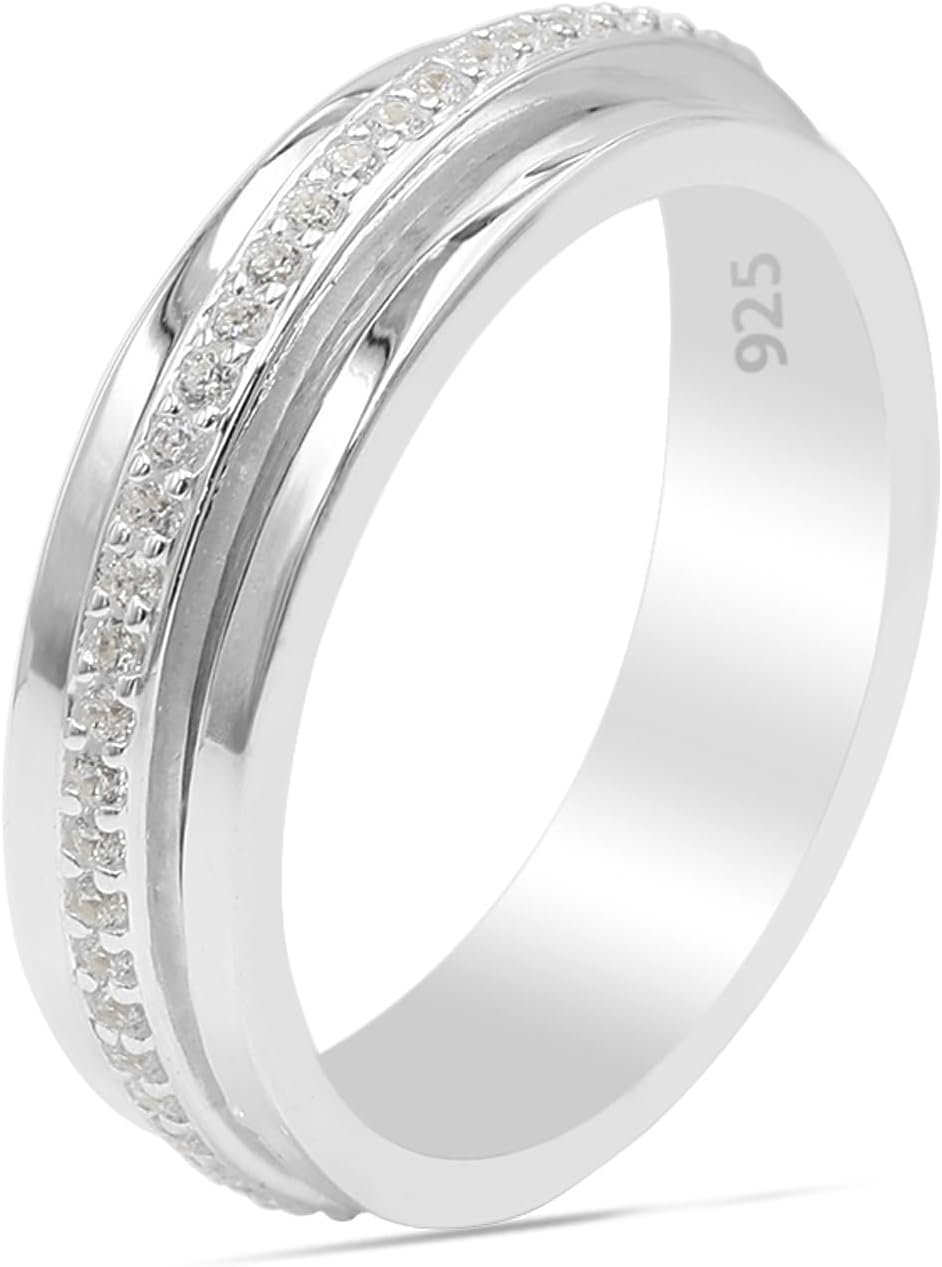 Crystal Spinner Ring for Women, 925 Sterling Silver Fidget Band, Gift for Her