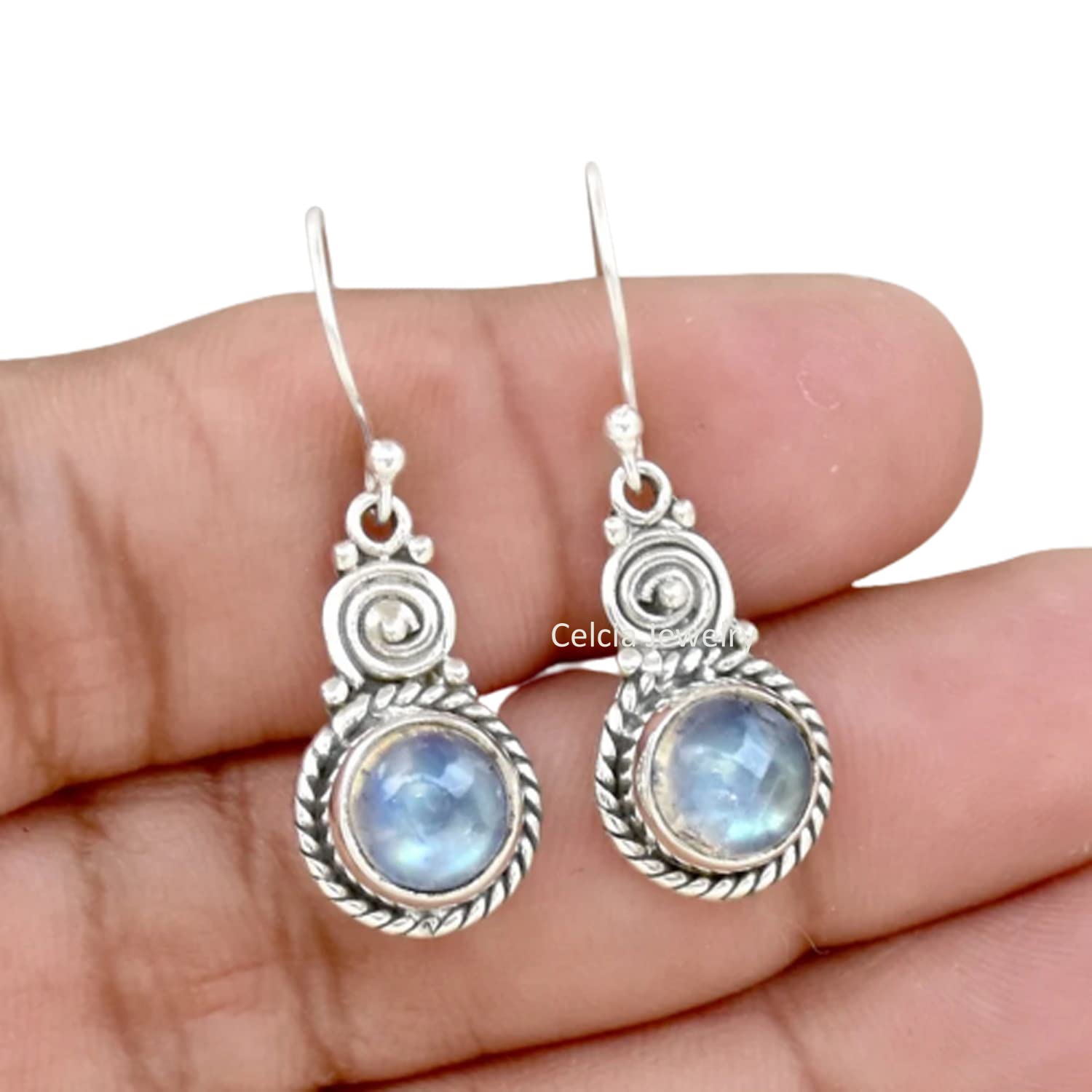 Pendientes colgantes de lágrima de plata de ley 925 auténtica para mujer, pendientes de piedra de luna de arcoíris naturales únicos hechos a mano con piedra de nacimiento de junio para ella