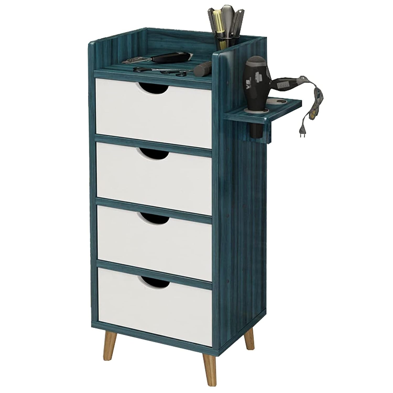 Salon Beauty Storage Cabinet Hair Salon Furniture,Barber Shop Furniture Free Standing,Hair Salon Storage Cabinet Organizer with 4 Drawers and 2 Hairdryer Holder (Blue) : Beauty & Personal Care