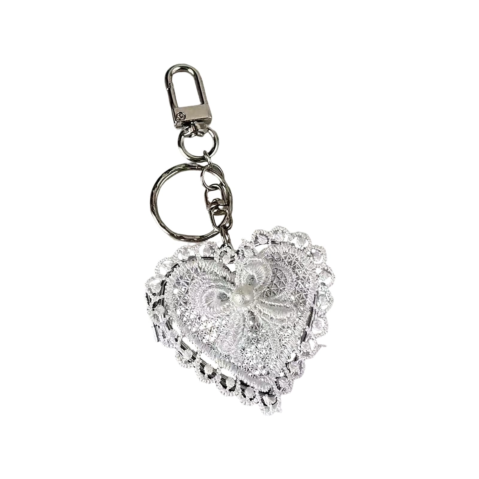 Ljmyy Elegant Lace Heart Shape Bowknot Keychain With Mirrored Perfect For Bag Charm And Fashion Accessories