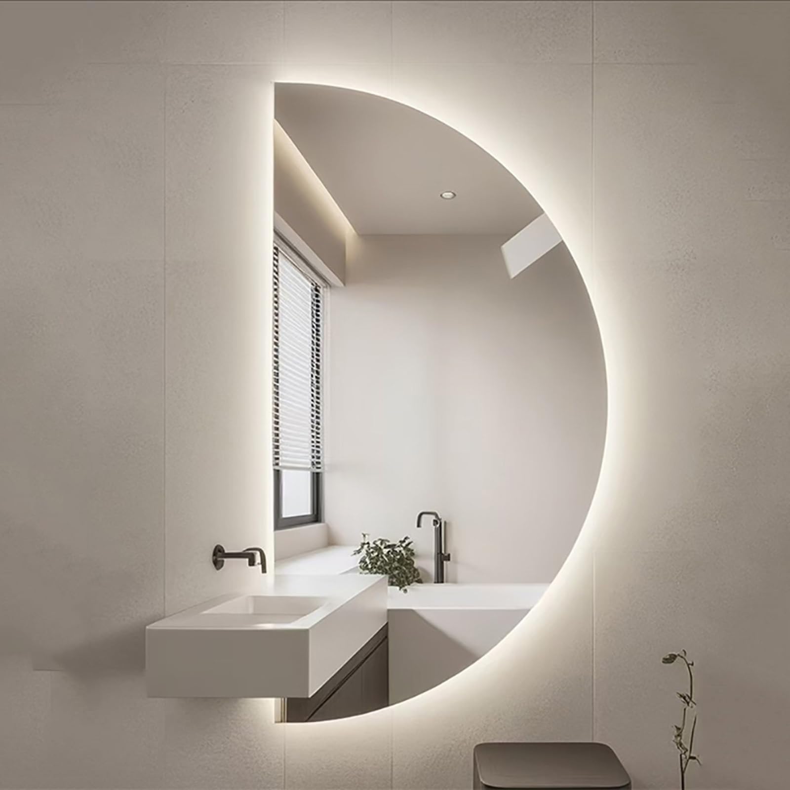 WQZzjm Semicircle Backlit Dressing Mirror with 3 Colors Light, AntiFog Wall Mounted Modern Frameless Bathroom Mirror, Adjustable Smart Touch Switch(Left Cut,80cm/32inch) (Left Cut 100cm/40inch)