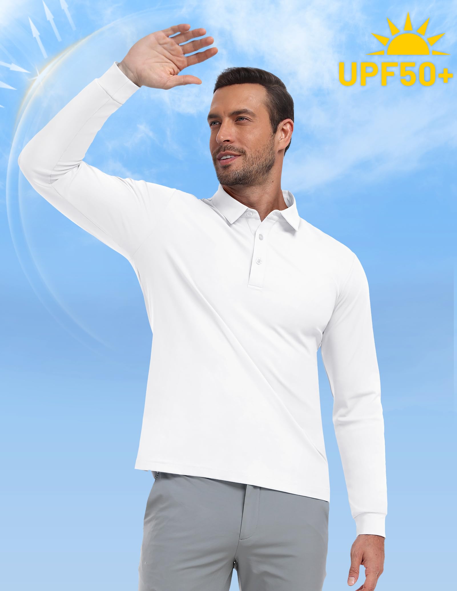 MIER Polo da uomo a maniche lunghe, Dry Fit, per golf, atletica, lavoro, con colletto e protezione solare SPF (UPF 50+)