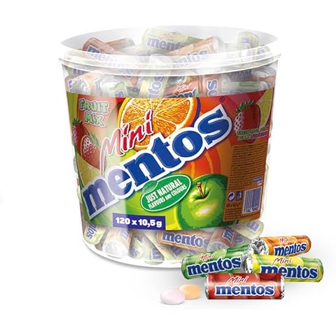 Mentos Mini Fruit Mix Bucket, Eimer mit 120 Mini-Rollen à 5 Frucht-Dragees, Kaubonbons in den Sorten Orange Cover