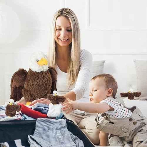 Miniatura 4 de 4 piezas de peluche de águila calva a granel grande mamá águila de peluche con 3 lindos bebés, juguetes de peluche de águila de peluche para niños y
