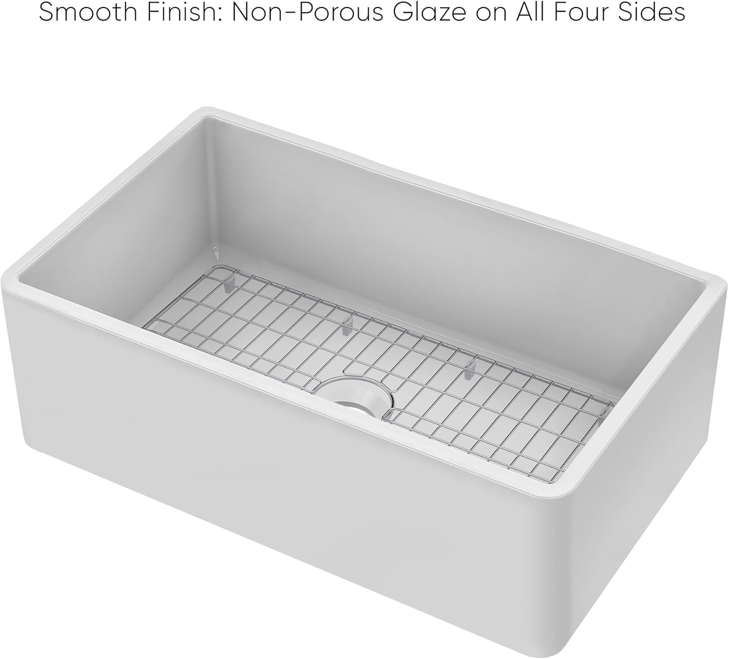 Whitehaus Collection WHRP3018-W 30" Reversible Single Bowl Fireclay Kitchen Sink with Grid: Three Edge Frame, Plain Front Apron