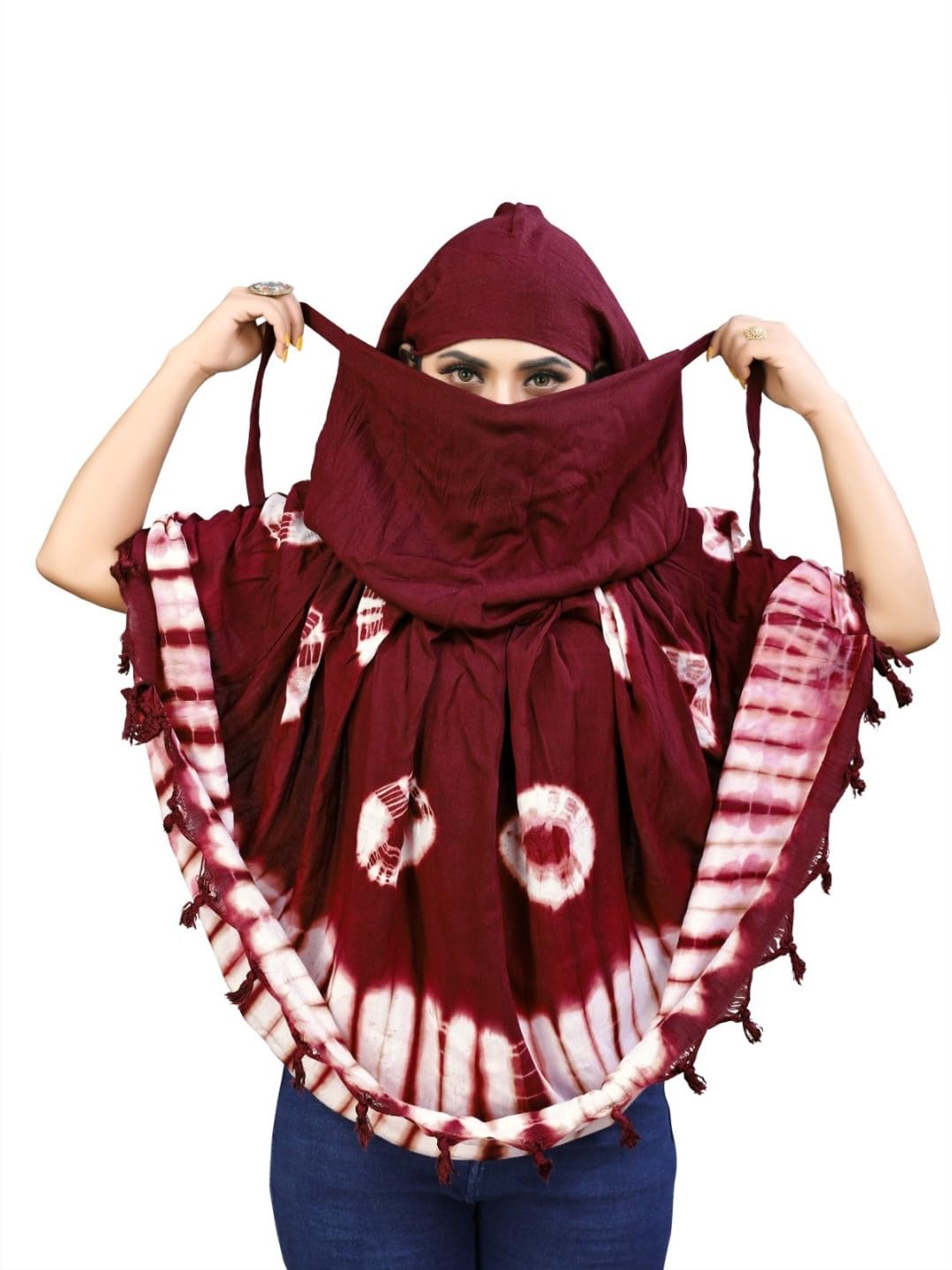 Cotton Long Scarf Cum Mask Scarves Usable for Vehicle Driver | White Printed Design Fabric | Universal Size | Soft & Breathable Sun Protection | For Girl & Women