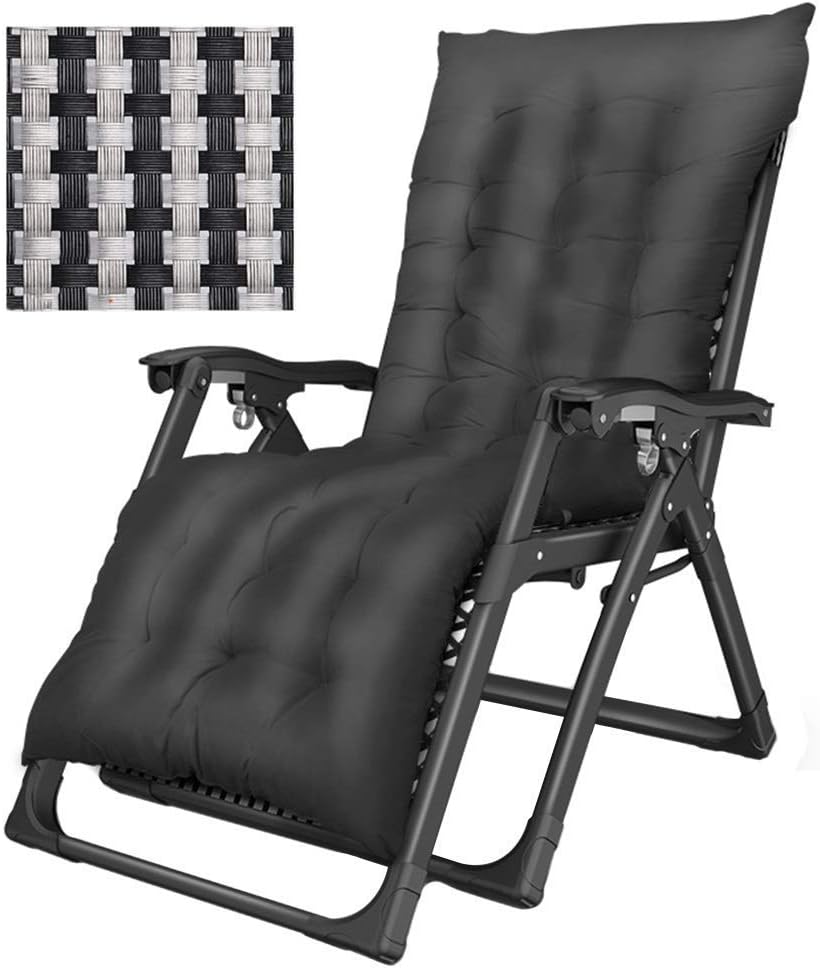 L.HPT Tumbona reclinable Plegable Ajustable en Negro, Tejido de Polipropileno cifrado y Marco de aleación Cuadrado, Soporte 200 kg (Color: con cojín Grueso)