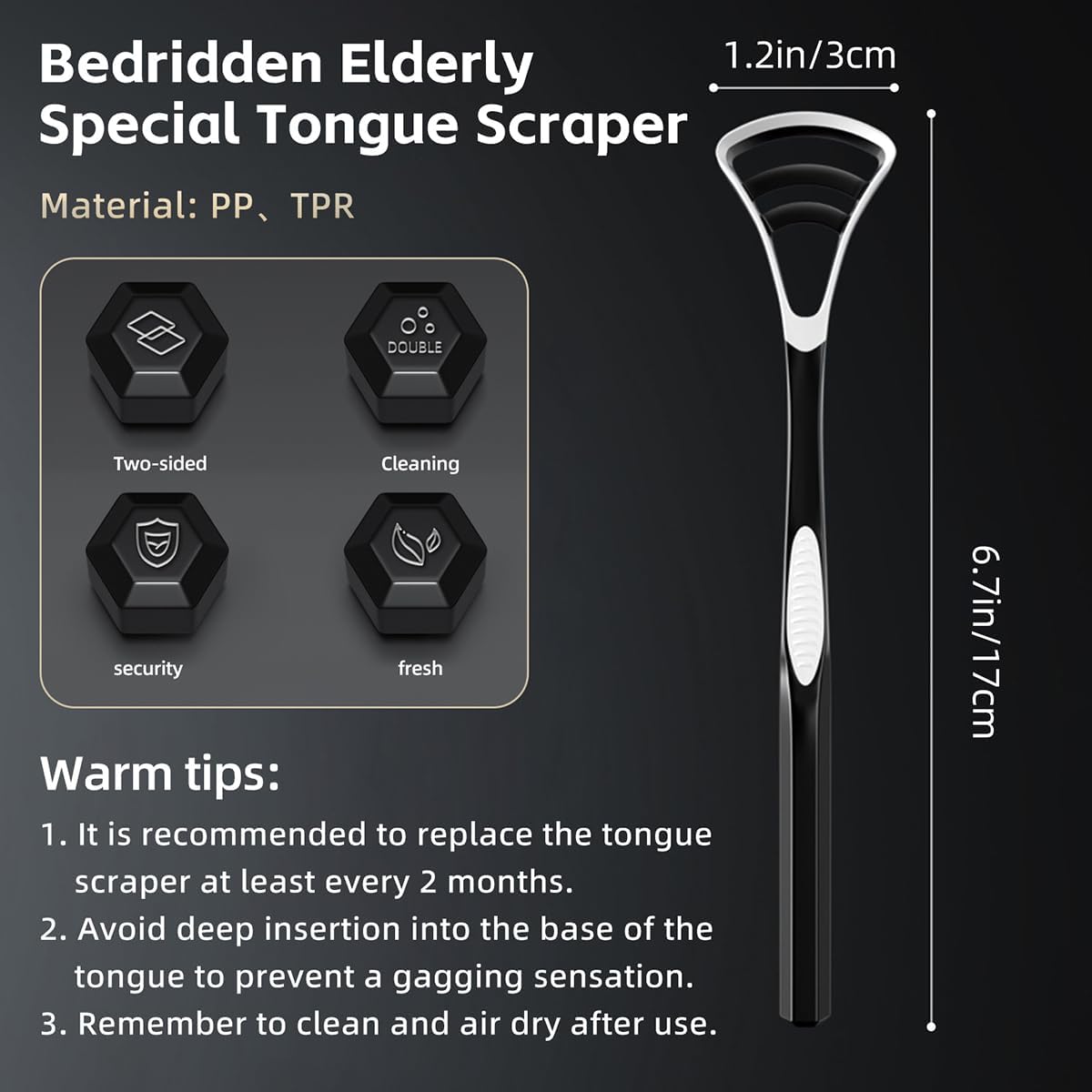 Tongue Brush Tongue Cleaner Scraper for Bedridden Elderly, Reusable Double-Sided Tongue Scraper for Oral Care Fresh Breath Without Hurt, Help Dental Hygiene (4)