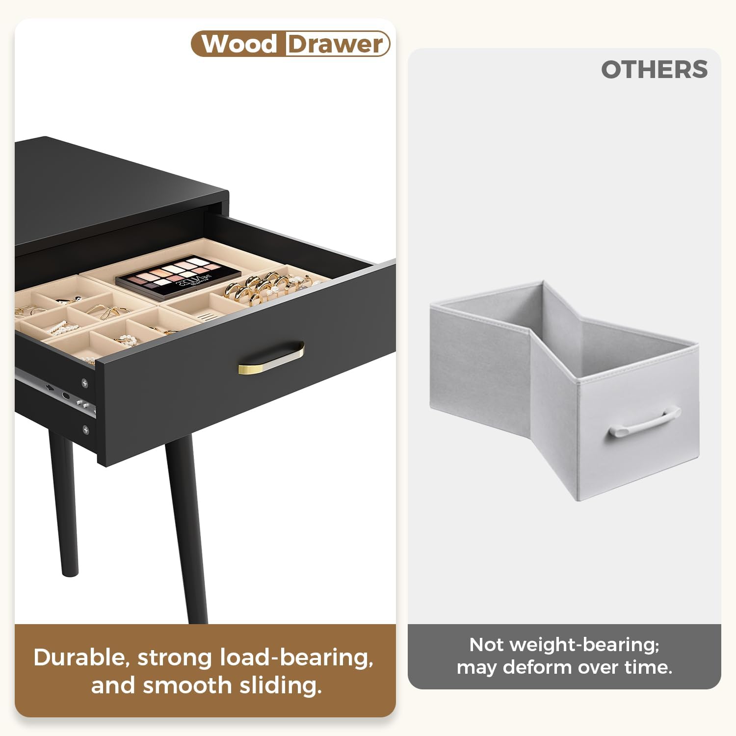 Small Black Desk with Drawers - 40 Inch Home Office Study Writing Desk for Bedroom, Vanity Desk with 4 Solid Legs, Modern Computer Desk for Small Spaces (Balck)