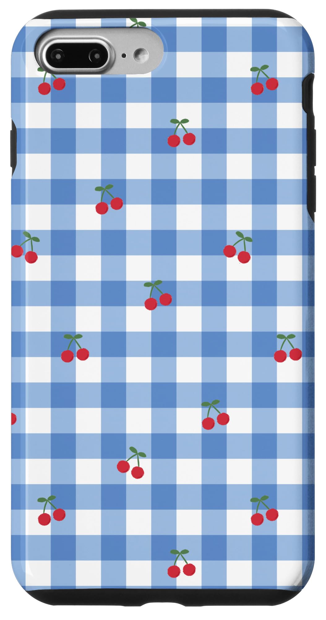 Cute Red Cherries Retro Blue Gingham Pattern Case for iPhone 7 Plus/8 Plus