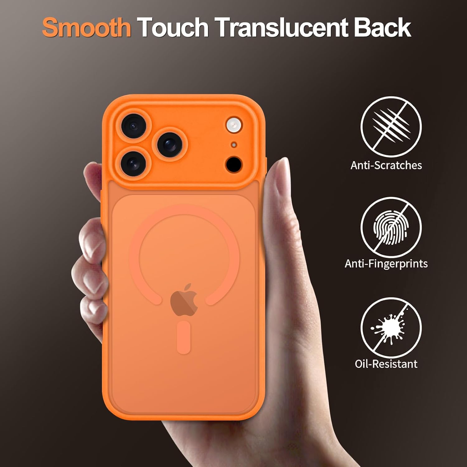 LAPOPNUT for iPhone 17 Pro Max Case, [Compatible with Magsafe] [Full Camera Protection] Magnetic Translucent Matte Back Bumper Shockproof Protective Phone Cover,Orange - Image 5