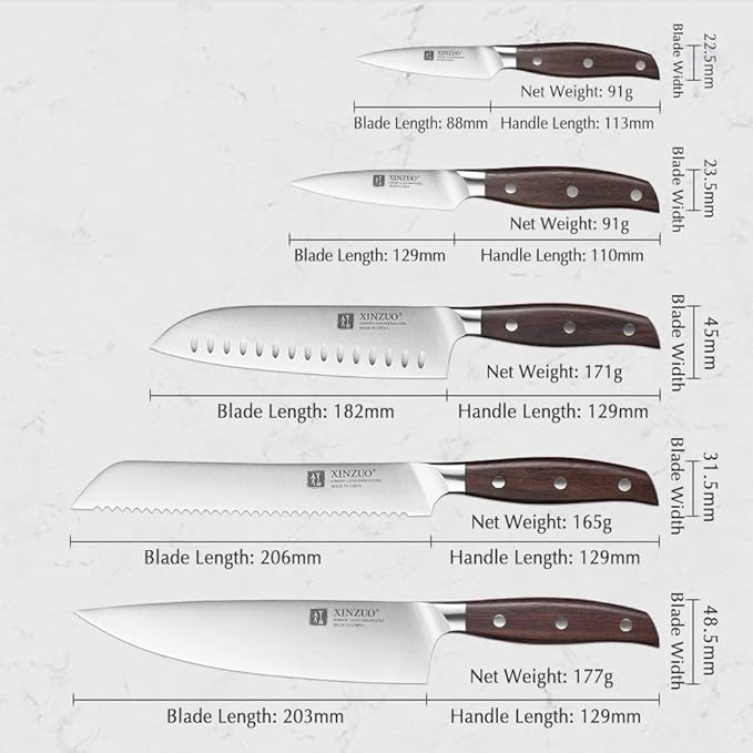 Set Cuchillos Cocina 5 Piezas Acero Inoxidable Madera miniatura 2