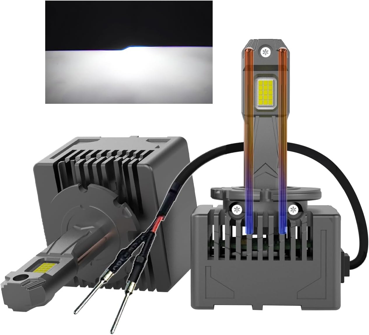 D2H LED Bulbs No Ballast Required D1S D3S D1R D3R D8S D1C D3C 110W 40000Lm Super Bright 12V 6500K Cool White Built-in Fan and 2 Thermally Conductive Copper Tubes Fog Lamp