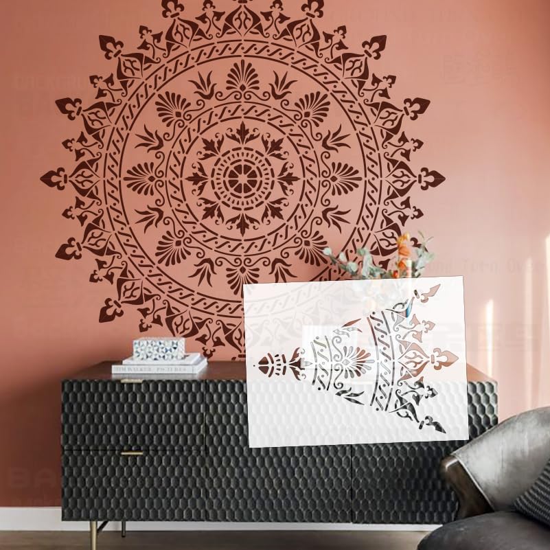Pochoir Mandala 90 cm grande fleur géante pour peinture murale ronde