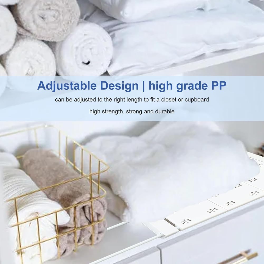 Paquete de 2 separadores de metal ajustables para estantes de armario, estante expandible para dormitorio y baño, 42 – 125 cm de ancho, ahorro de espacio, perfecto para el hogar