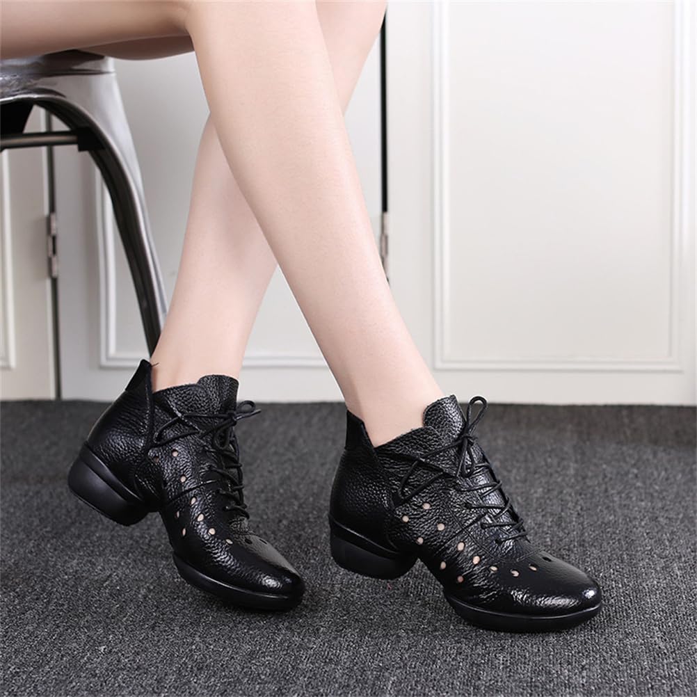 VEACAM Zapatos De Jazz para Mujer Zapatillas De Baile De Práctica con Cordones Zapatos De Baile Modernos De Cuero Transpirable Zapatos De Plataforma para Caminar