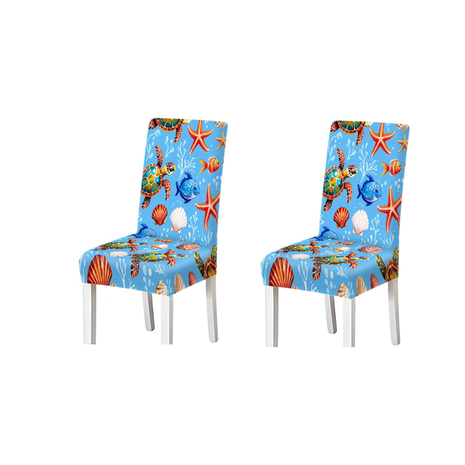 KXUAUV Dining Chair Covers 2/4/6 Pieces, Stretch Ocean Starfish Fish Pattern, For Kitchen Dining Room Coastal Decor Seat Protectors for Restaurant Hotel Party(2PCS Chair cover)
