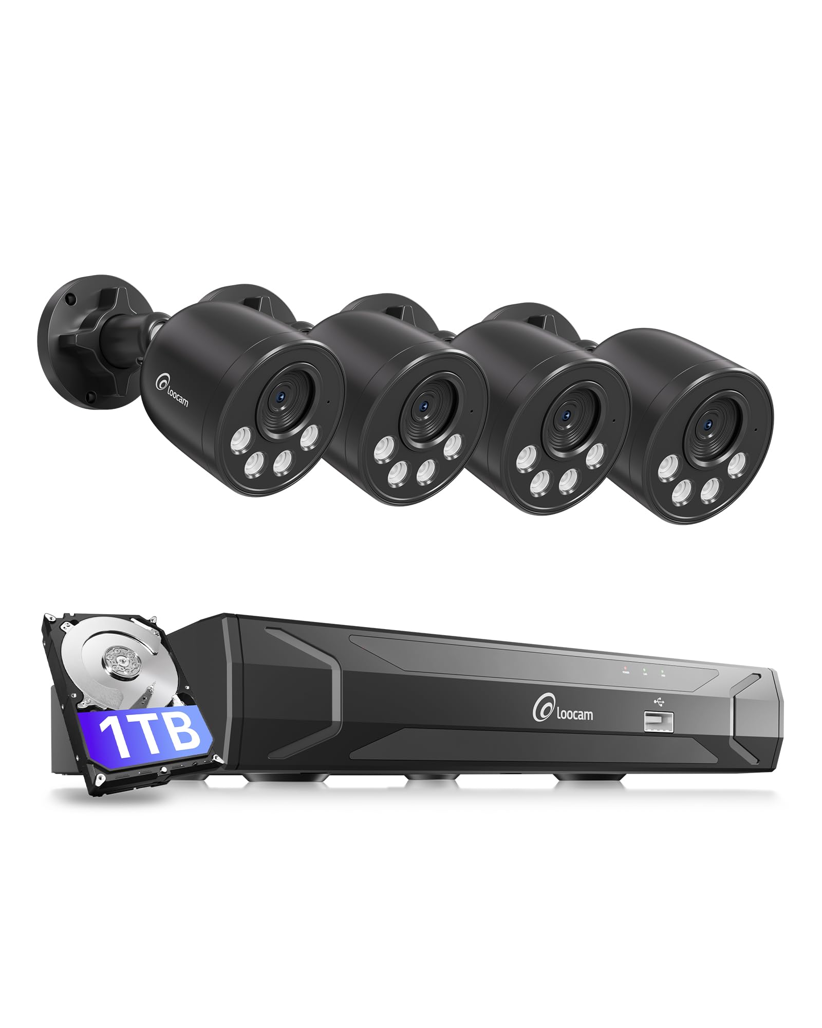 Loocam 5MP Wired PoE CCTV Camera System, 4pcs 4MP PoE Security Cameras Indoor Outdoor, 100ft Night Vision, H.265+ 8 Channel 3K Home Surveillance NVR with 1TB HDD for 24/7 Recording, Human Detection
