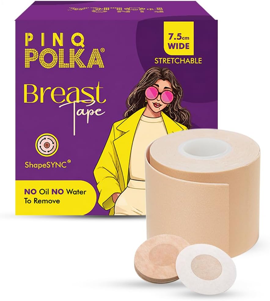 Boob Tape for Women, Breast Lift Body Tape, Invisible & Breathable, Skin-Friendly Adhesive, Up to 12-Hour Hold, 7 cm Wide x 5 m Long, With Reusable Cloth Bag