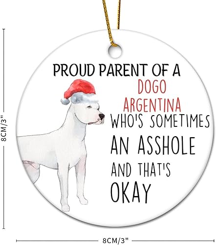 Miniatura 2 de Adorno redondo de Navidad Proud Parent of A Dogo Argentina Who's Sometimes an Asshole, adorno de cerámica para amantes de los perros, 3.2 pulgadas,