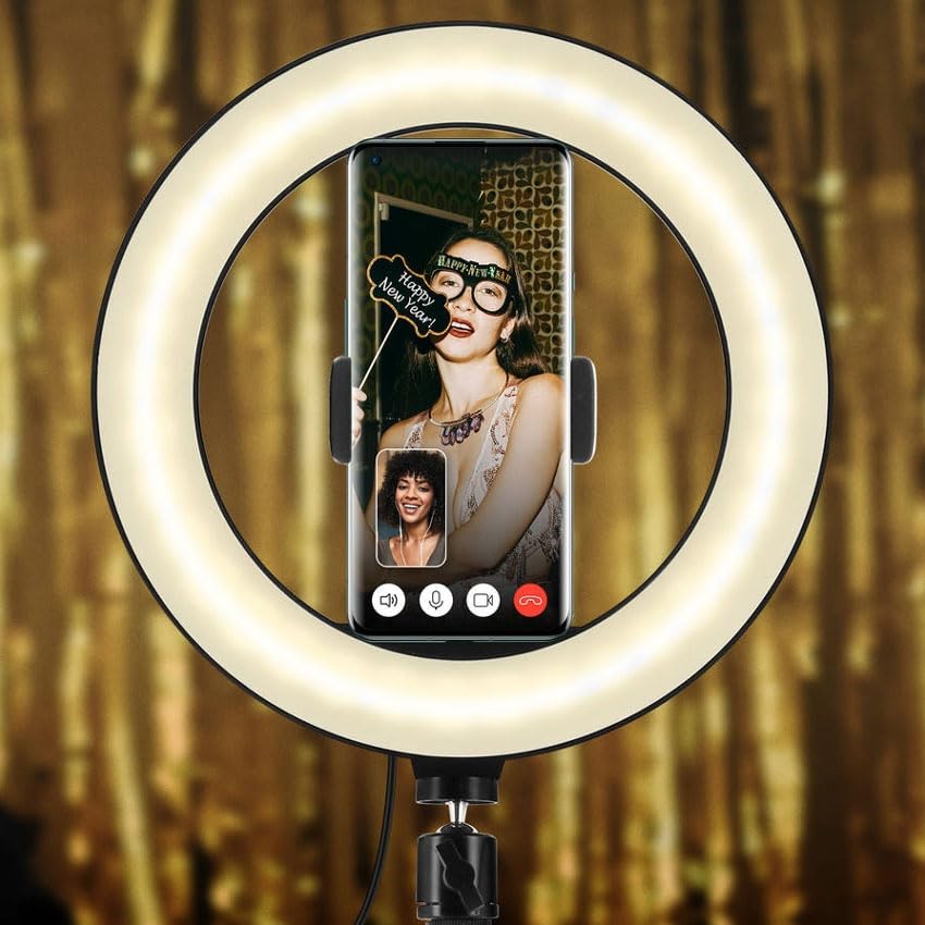 Aro de Luz con Tripode, 10" Ring Light con Control Remoto 3 Modos 10 Brillos Regulables Anillo de Luz para TikTok, Maquillaje, Selfie, Streaming, Youtube, Twich Live