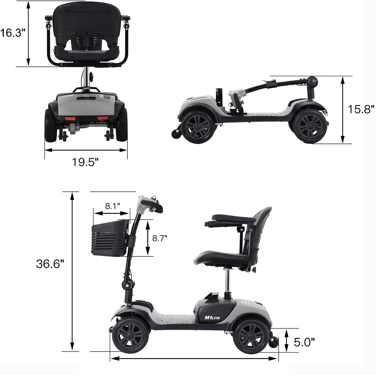 Heavy Duty 4-Wheel 3 Speed Mobility Scooter for Seniors & Adults 500lbs Capacity 1000W All Terrain Recreational Mobility Scooter for Travel 60V 20Ah Electric Powered Wheelchair (11-Grey)