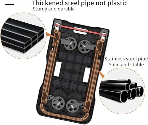 Miniatura 7 de Carro de mano portátil de plataforma, carrito de empuje compacto totalmente plegado, capacidad de 330 libras, carrito de mano resistente,