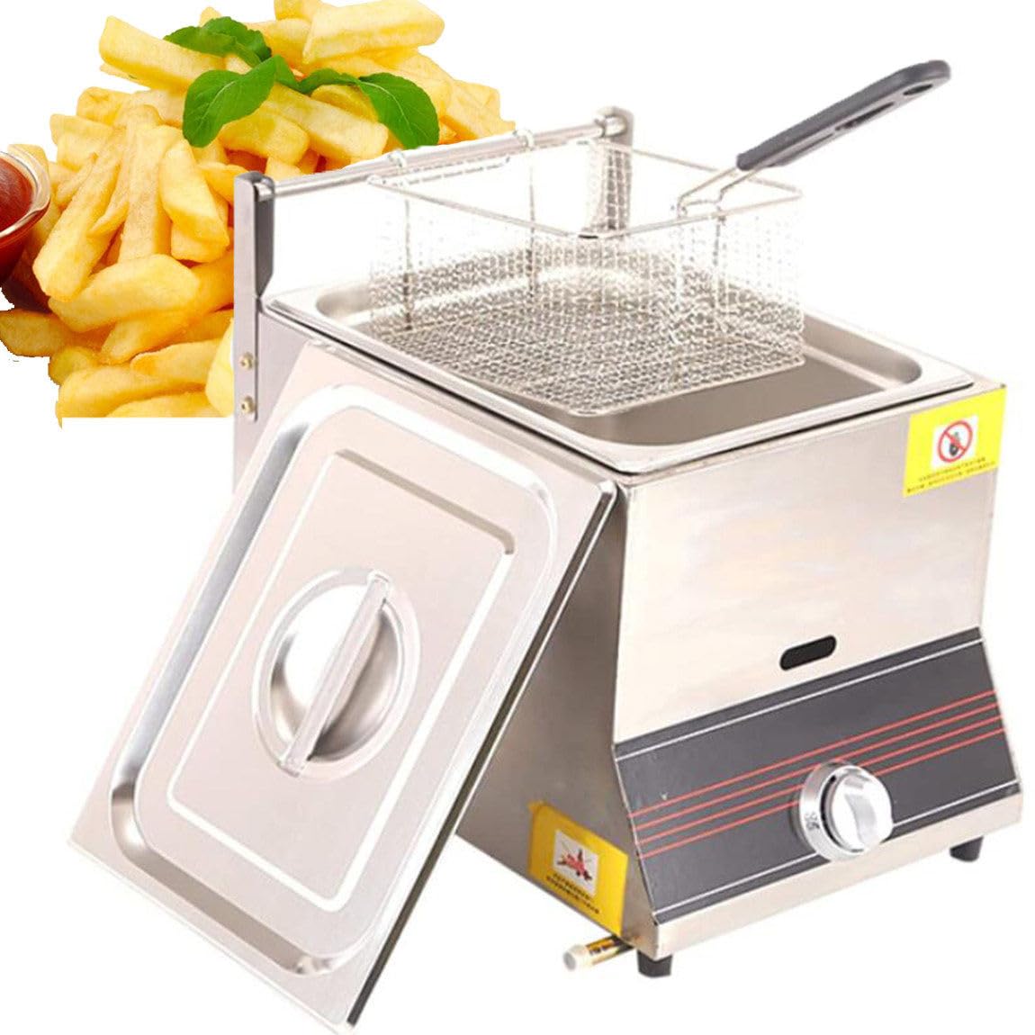 IUokLU Gas Fryer Commercial Deep Fryer Stainless Steel Deep Fryer,6/12L Deep Fryer,with Removable Baskets and Lid,Energy Saving,12L,12L (6L)