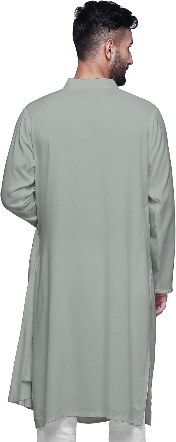 Atasi Rayon Slub Full Sleeve Kurtas Solid Chinese Collar Men Kurta