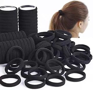 200PCS Black Hair Ties for Women Girls Seamless Thick Hair Band Elastic Hair Ties No Damage Ponytail Holder for Long Lasting Braids Ponytails and Medium Hair Cotton Elastic Bands Soft Hair Accessories