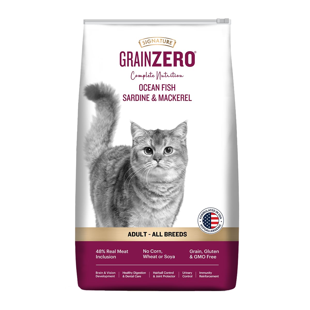 Grain Zero Adult Dry Cat Food 1.2kg | Ocean Fish, Sardine & Mackerel | 48% Fresh Fish Inclusion, No Grain Formula, Gluten-Free | Promotes Healthy Skin & Coat | All Breeds