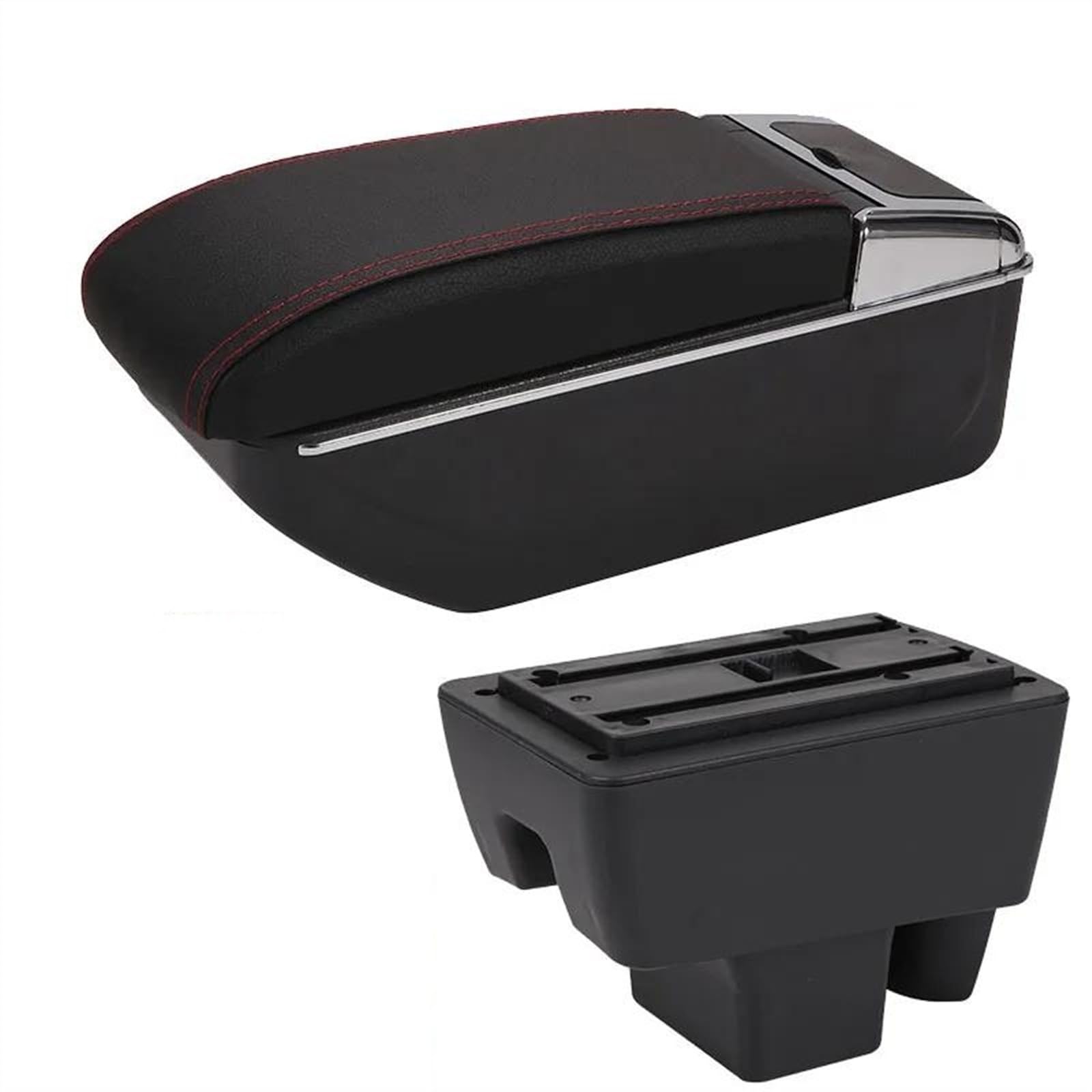 NOHEEU Car Center Console Storage Box Multifunctional Armrest Interior Accessories For Polo 2020 2021(D1 Black red No USB)