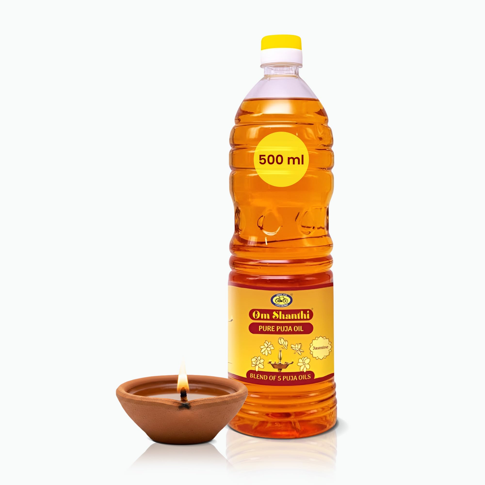 Cycle Om Shanthi Jasmine Pooja Oil – Blend of 5 Pure Sacred Oils - Sesame, Rice Bran, Coconut, Castor & Mahua Oil for Daily Pooja & Rituals - 500 ML/Pack