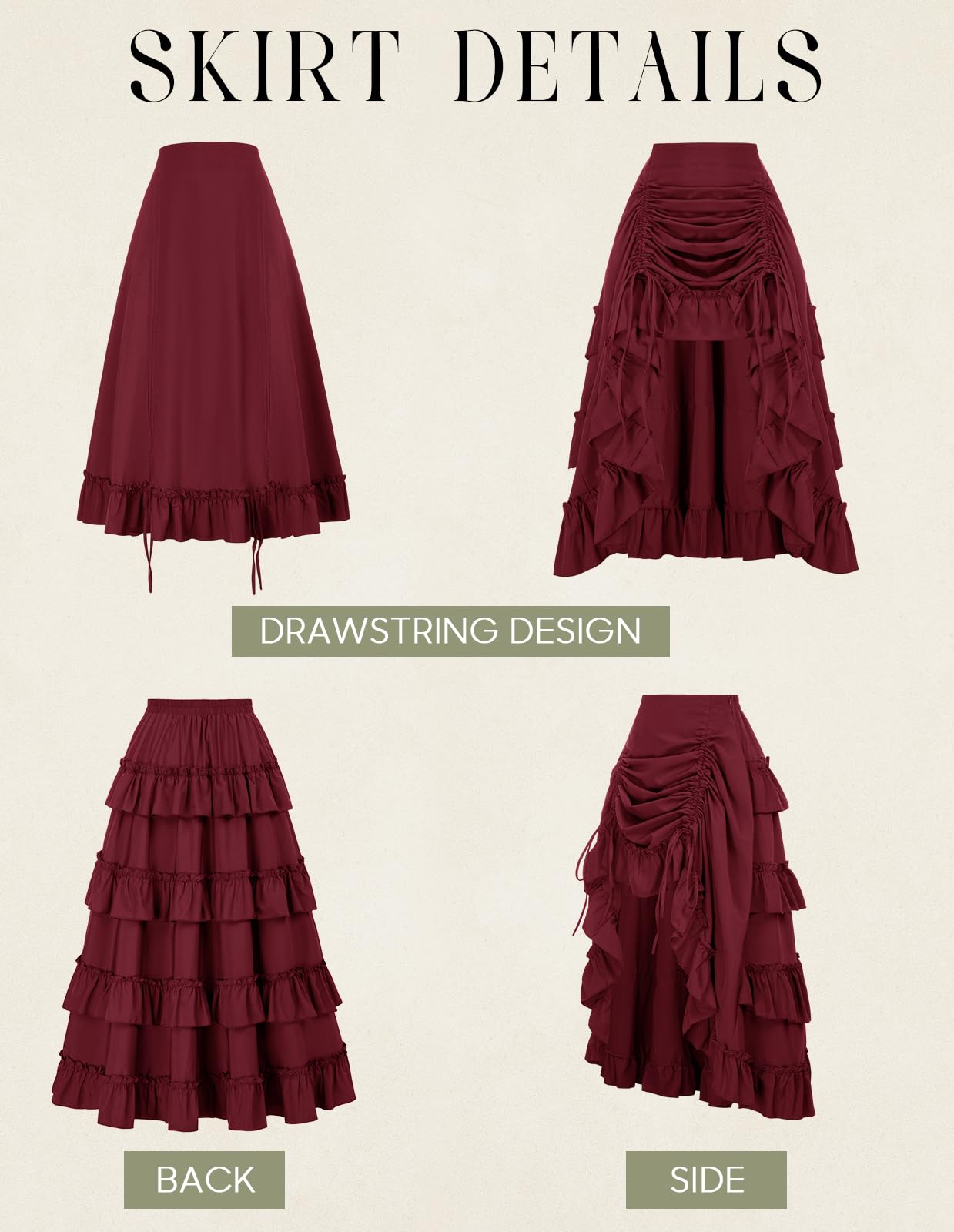Scarlet Darkness Gonna da donna gotica, steampunk, vittoriana, sottana con orlo alto-basso